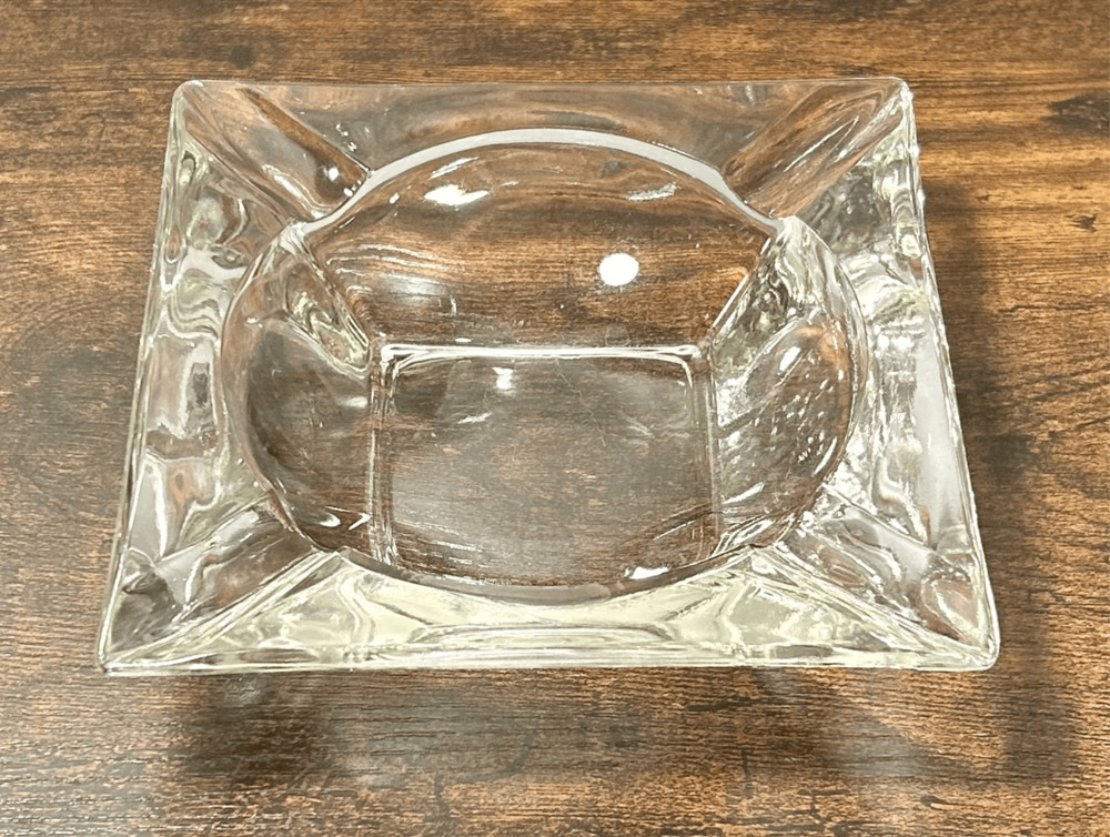 Vintage Square Heavy 6” Crystal Glass Cigar Ash Tray